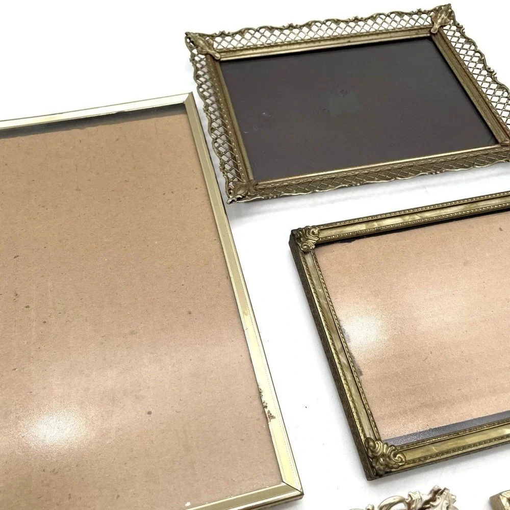 Vintage Picture Frame Lot of 5 Gold Tone Ornate Metal Frames Wall Tabletop Decor